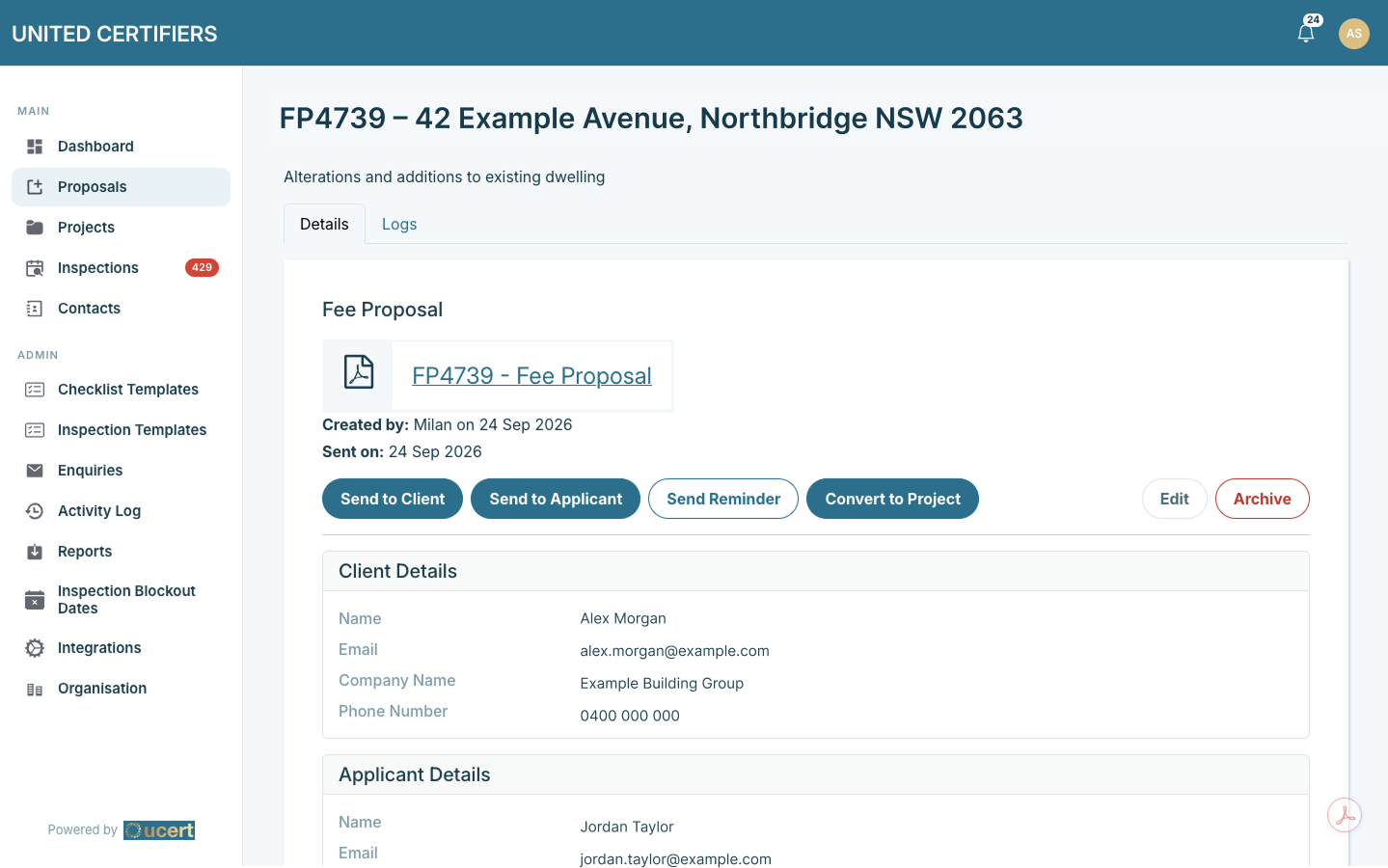 Fee proposal screen